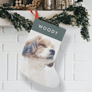 Pet Photo Christmas   Minimalist Forest Green Dog Small Christmas Stocking