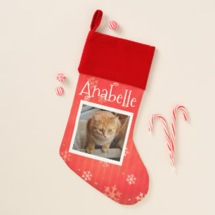 Pet Photo Christmas Red Snowflake Custom Stocking