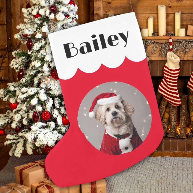 Pet Photo Christmas Stocking with Name (Creator Uploaded)