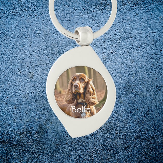  Pet Photo Cocker Spaniel Personalize Keychain (Elegant Keychain, personalize, add your pets photo and name.)