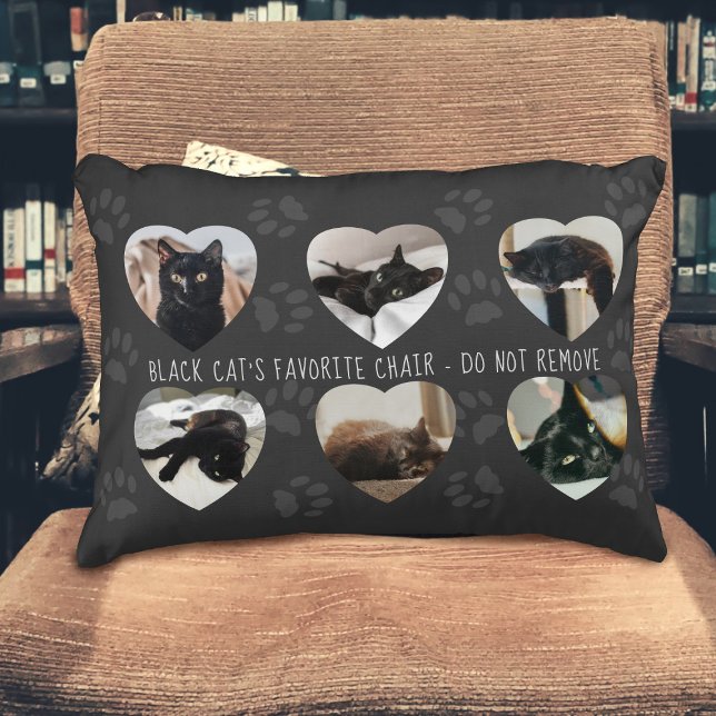 Pet Photo Collage Black Cat Favorite Throw Pillow (Does you cat have a favorite chair? Upload their photos to this accent pillow and put it on it)