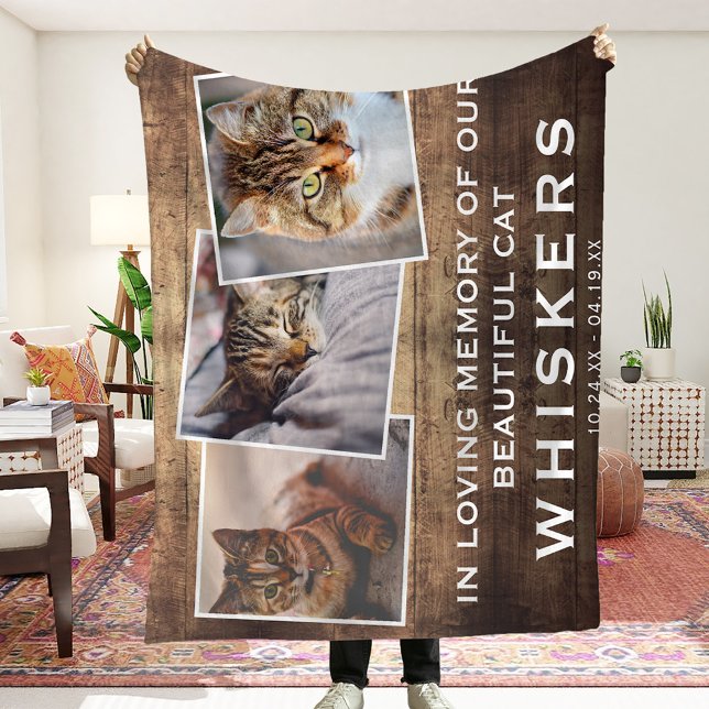 Pet Photo Collage Cat/Dog Memorial Rustic Country Fleece Blanket (Creator Uploaded)