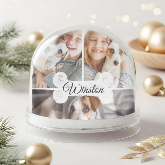 Pet Photo Collage Dog Bone Pet Name Sweet keepsake Snow Globe (Pet Photo Collage Dog Bone Pet Name Sweet keepsake Snow Globe)