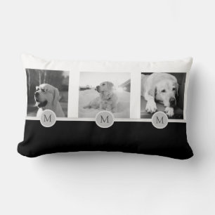 Pet Photo Collage - memorial, Keepsake Black White Lumbar Pillow
