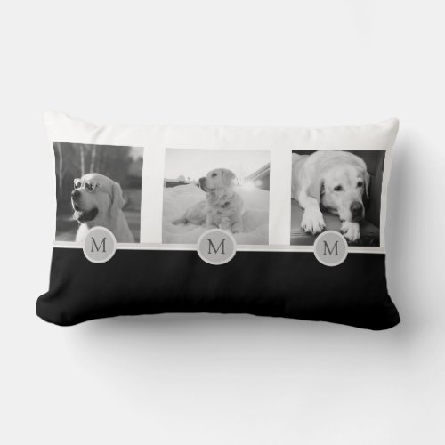 Pet Photo Collage _ memorial Keepsake Black White Lumbar Pillow