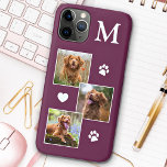 Pet Photo Collage Monogram Initial Magenta Cat Dog iPhone 12 Case<br><div class="desc">Now you can carry your best friend with you wherever you go with this custom dog pet photo iPhone case . This 3 photo collage with heart and paw print design is trendy, elegant, cool and cute. Customize with your favorite dog photo, cat photo, or any pet with paws !...</div>