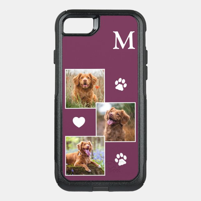 Pet Photo Collage Monogram Magenta Cat Dog Otterbox iPhone Case (Back)