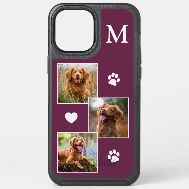Pet Photo Collage Monogram Magenta Cat Dog Otterbox iPhone Case (Back)