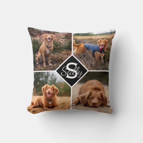 Pet Photo Collage Monogram Name Dog Lover Throw Pillow - Celebrate your best friend with a custom Monogram Pet Photo Collage Pillow . When you have so many fun memories and photos , one photo isn't enough . Our Dog Photo Pillow has eight photos total . Pillow is double sided , four front , four back . Whether you have a new puppy , or to memorialize all the special moments thru each year , every pet deserves a personalized pillow ! COPYRIGHT © 2020 Judy Burrows, Black Dog Art - All Rights Reserved. Pet Photo Collage Monogram Name Dog Lover Pillow .