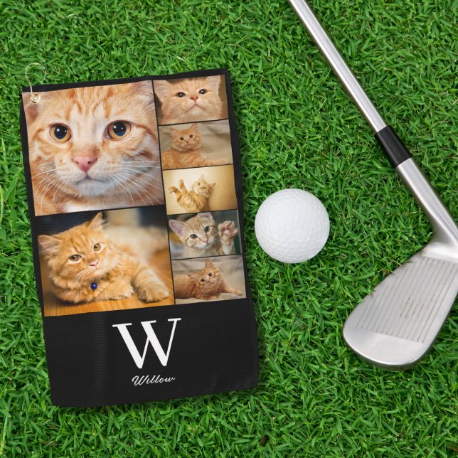 Pet Photo Collage Monogram Name Golf Towel (Creator Uploaded)