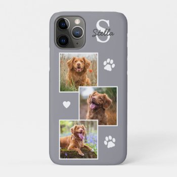 Pet Photo Collage Monogram Name Gray Cat Dog Iphone 11 Pro Case by BlackDogArtJudy at Zazzle