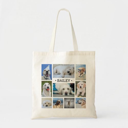 Pet Photo Collage Name Modern Cute Trendy Dog Cat Tote Bag
