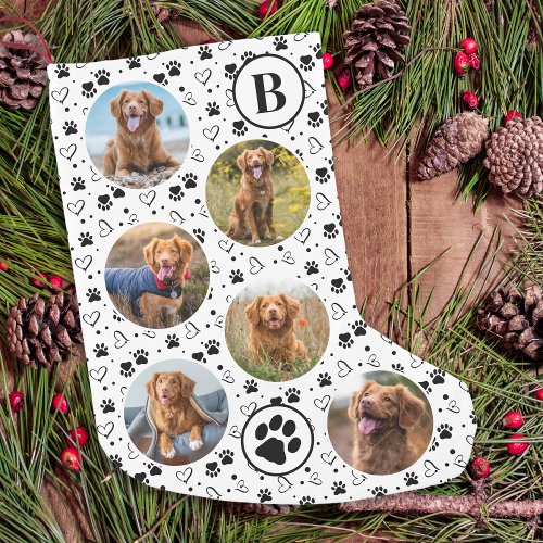 Pet Photo Collage Paw Prints Hearts Dog Small Christmas Stocking