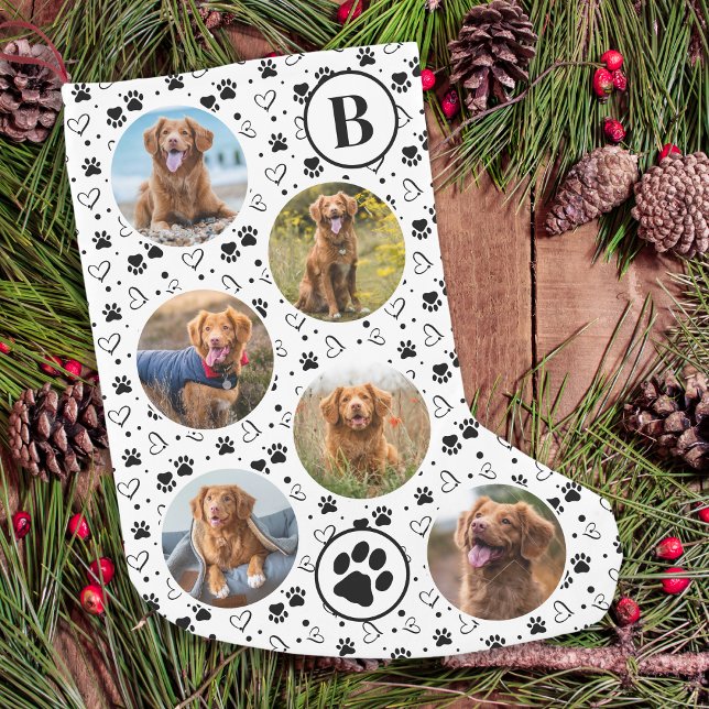 Pet Photo Collage Paw Prints Hearts Dog Small Christmas Stocking (Creator Uploaded)