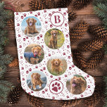 Pet Photo Collage Red Paw Prints Pattern Dog Small Christmas Stocking<br><div class="desc">Decorate your home and spoil your favorite pet with this super cute custom pet photo collage and monogram christmas stocking with paw prints and hearts. 12 photos, 6 each side, for all your years favorite photos and memories. You can do a photo to celebrate each month of the year, or...</div>