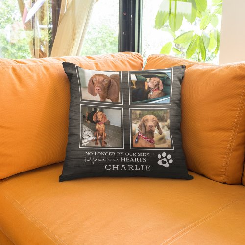 Pet Photo Collage  Sympathy Quote Rustic DogCat Throw Pillow