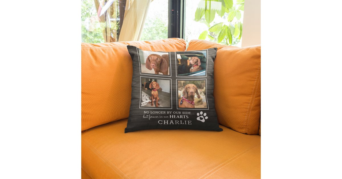 Pet Photo Collage & Sympathy Quote Rustic Dog/Cat Throw Pillow | Zazzle