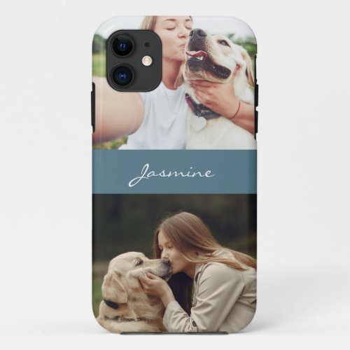Pet Photo Collage Teal Blue iPhone 11 Case