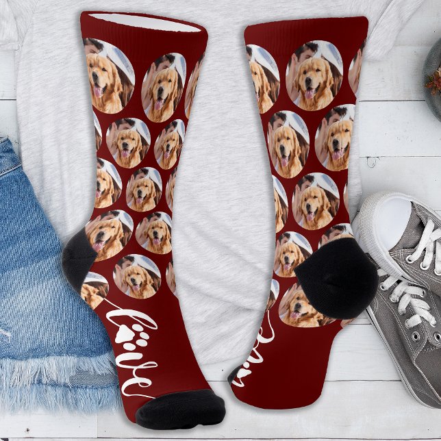 Pet Photo Custom LOVE Fun Paw Print Dog Socks (Creator Uploaded)