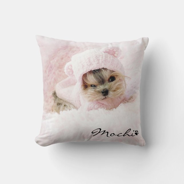 Pet Photo Custom Name Paw Print Dog Lover Throw Pillow (Front)