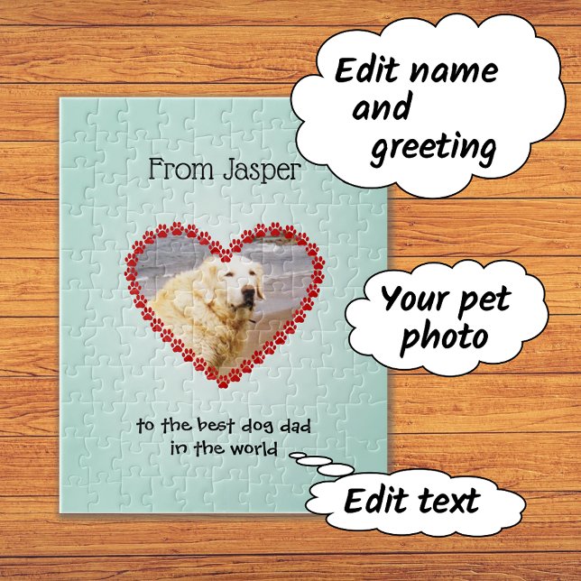 Pet photo custom text aqua jigsaw puzzle (Pale green color background)