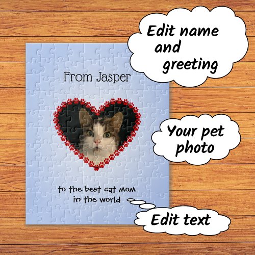 Pet photo custom text blue jigsaw puzzle