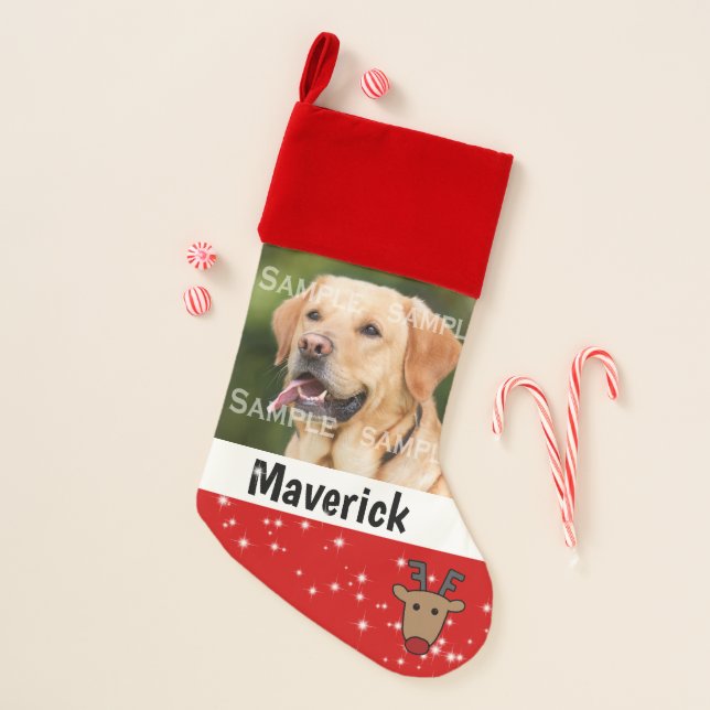 Pet photo cute reindeer face CUSTOMIZE Christmas Stocking (Front)