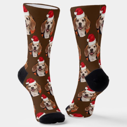 Pet Photo Dark Brown Santa Hats Christmas Socks