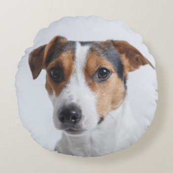 Pet Photo Dog Add Your Own Custom  Personalized Round Pillow by iBella at Zazzle