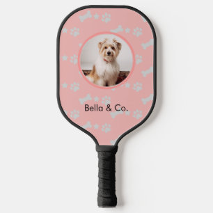 Pet Photo Dog Bone Paw Blush Pattern Personalized Carbon Fiber Pickleball Paddle