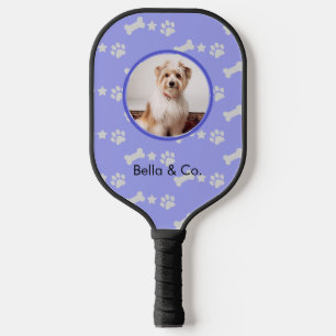 Pet Photo Dog Bone Paw Indigo Pattern Personalized Carbon Fiber Pickleball Paddle
