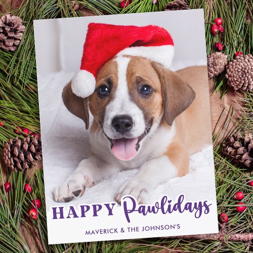 Pet Photo Dog Lover Personalized Happy Pawlidays Holiday Postcard