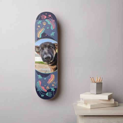 Pet photo editable floral frame design skateboard