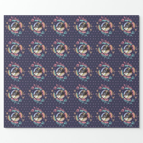 Pet photo editable floral frame design wrapping paper