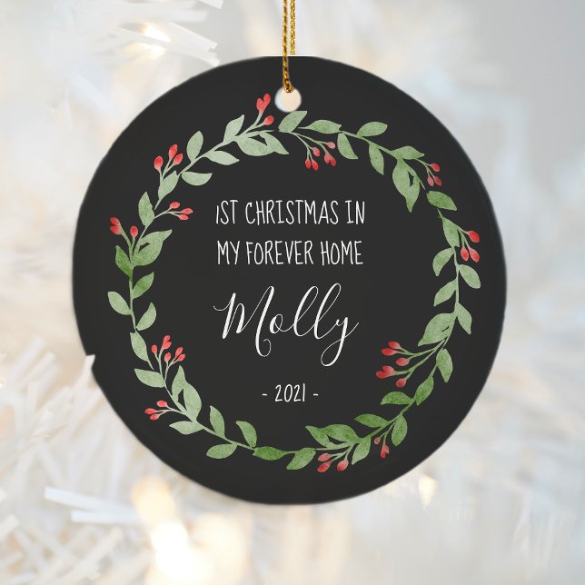 Pet Photo First Christmas in New Home Black White Ceramic Ornament (Creator Uploaded)