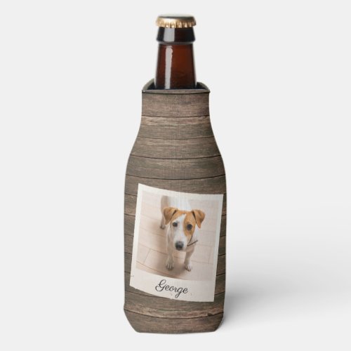 Pet Photo Frame Rustic Wood Personalized Bottle Cooler