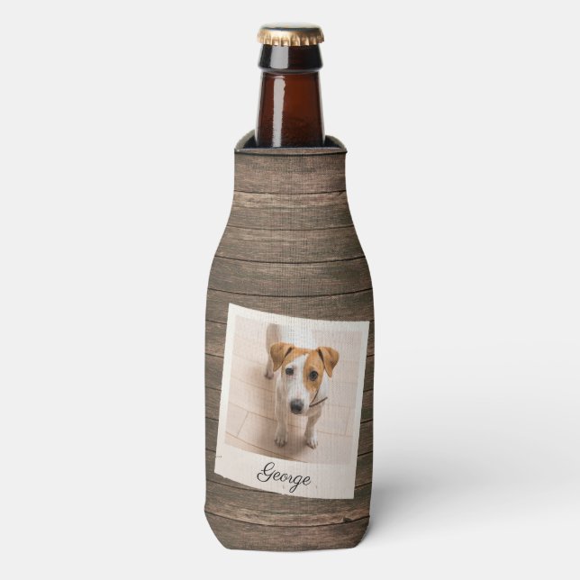 Pet Photo Frame Rustic Wood Personalized Bottle Cooler (Bottle Front)