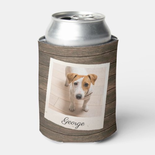 Pet Photo Frame Rustic Wood Personalized Can Cooler