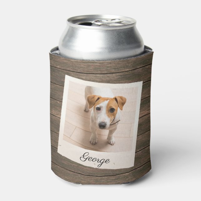 Pet Photo Frame Rustic Wood Personalized Can Cooler (Can Front)