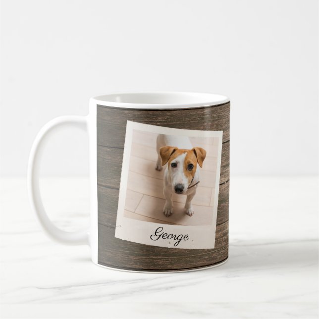 Pet Photo Frame Rustic Wood Personalized Coffee Mug (Left)