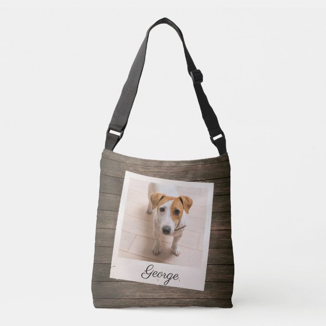 Pet Photo Frame Rustic Wood Personalized Crossbody Bag (Front)