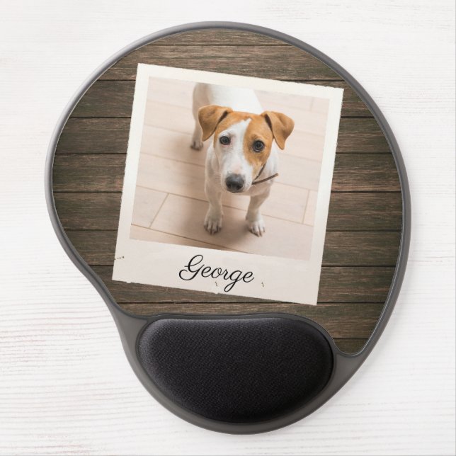 Pet Photo Frame Rustic Wood Personalized Gel Mouse Pad (Front)
