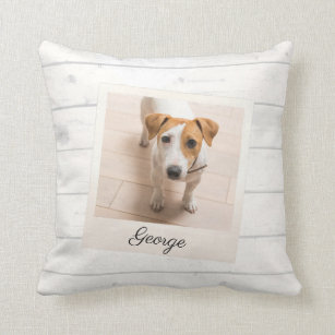 Pet Photo Frame Rustic Wood Personalized Throw Pillow