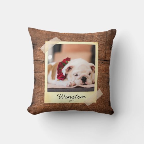 Pet Photo Frame Rustic Wood Personalized  Throw Pillow