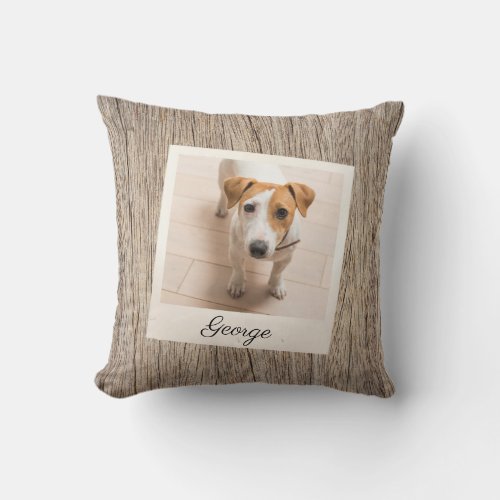 Pet Photo Frame Rustic Wood Personalized Throw Pillow