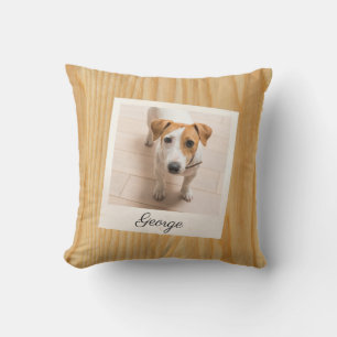 Pet Photo Frame Rustic Wood Personalized Throw Pillow