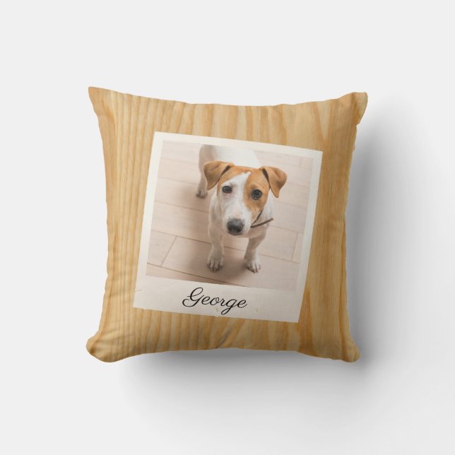 Pet Photo Frame Rustic Wood Personalized Throw Pillow (Front)