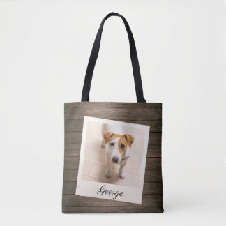 Pet Photo Frame Rustic Wood Personalized Tote Bag