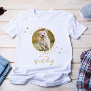 Pet Photo Gold Stars Dog Birthday Personalized T-Shirt