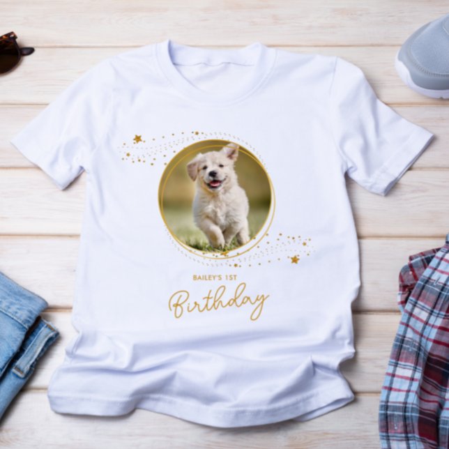 Pet Photo Gold Stars Dog Birthday Personalized T-Shirt (Creator Uploaded)